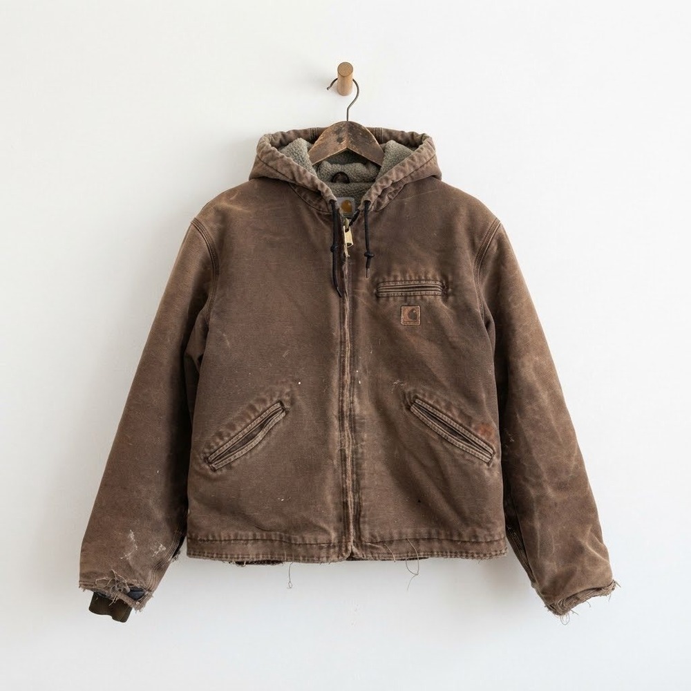 Carhartt Sherpa Lined Sierra Jacket Brown Thrashed Workwear Grunge L⁠ J141